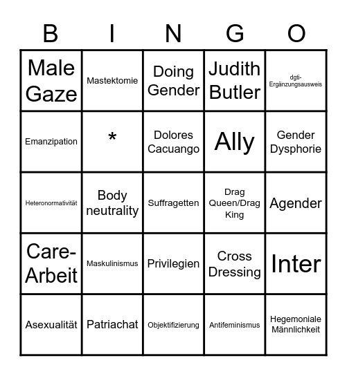 Feministisches Bingo Card