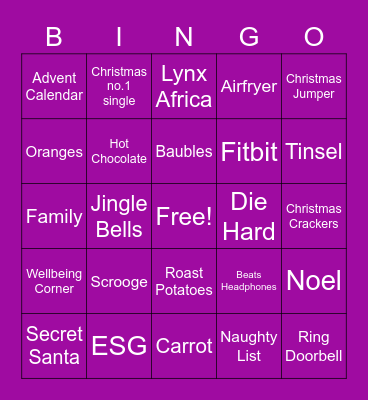 Currys Christmas Bingo Card