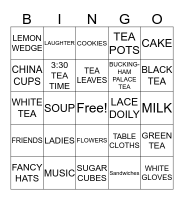 Ladies Tea Party Fellowship Bingo Card