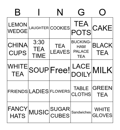 Ladies Tea Party Fellowship Bingo Card
