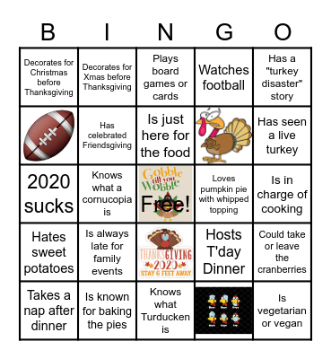 Virtual Thanksgiving Bingo Card