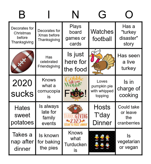 Virtual Thanksgiving Bingo Card