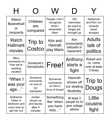 Family Reunion Bingo Card