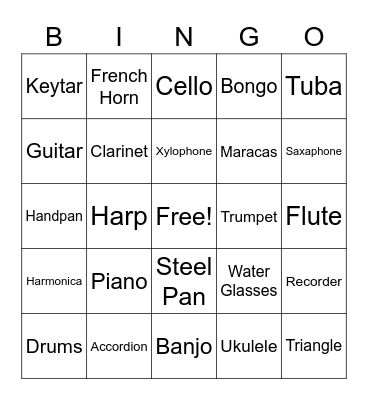 Musical Instrument Bingo Card