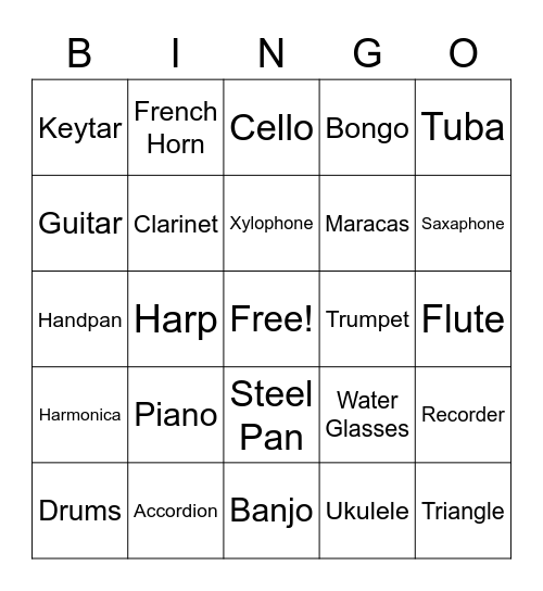 Musical Instrument Bingo Card