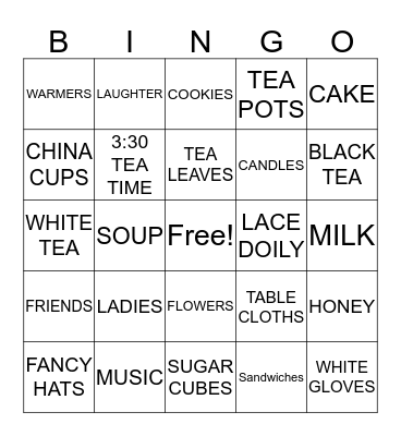 Ladies Tea Party Fellowship Bingo Card