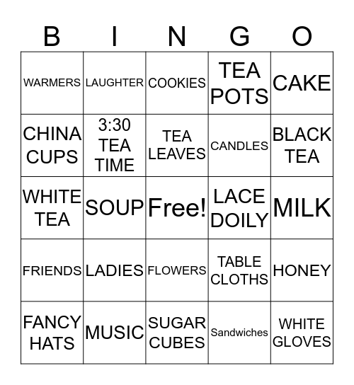 Ladies Tea Party Fellowship Bingo Card