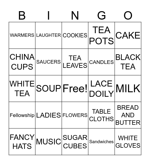 Ladies Tea Party Fellowship Bingo Card
