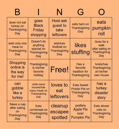 2023 Thanksgiving Bingo Card