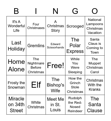 Christmas Movie Bingo Card