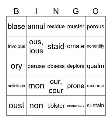 Vocabulary 4 Bingo Card