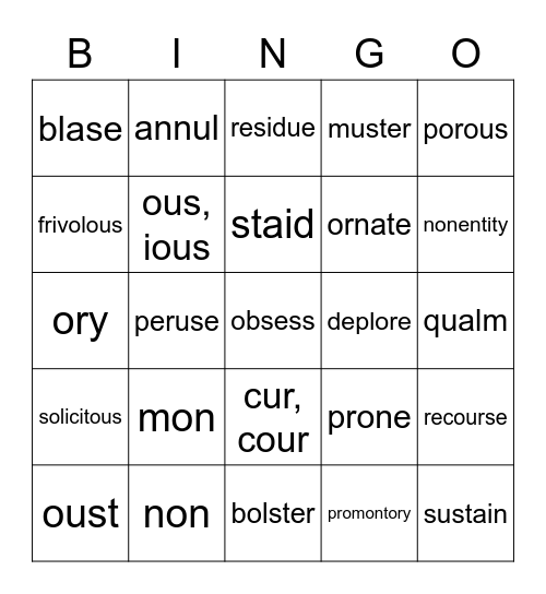 Vocabulary 4 Bingo Card