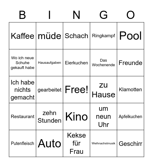 Was hast du am Wochenende gemacht? Bingo Card