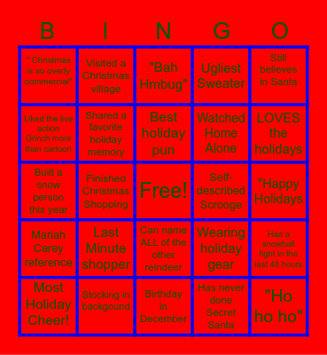 Holiday Bingo Card