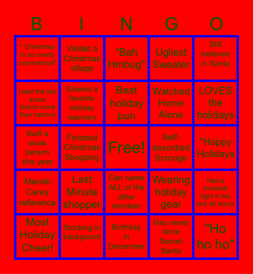 Holiday Bingo Card