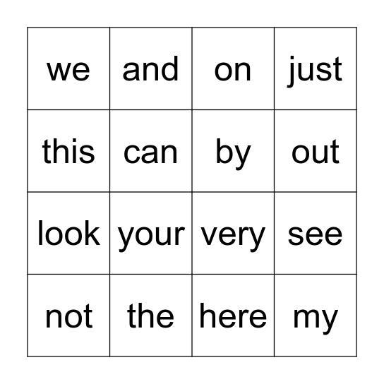 SIGHT WORD BINGO Card