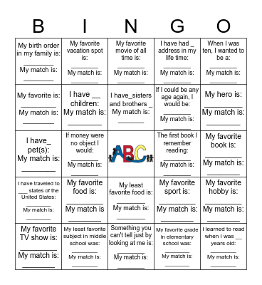 ABC Child Center Bingo Card