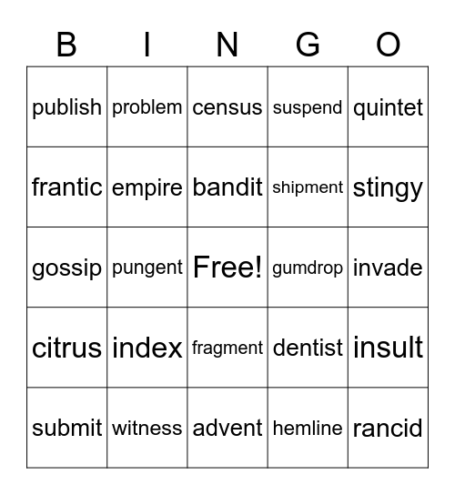 VC.CV Bingo Card