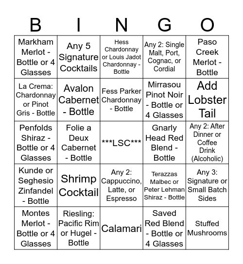 Veteran's Day Bingo - Save all guest checks! Bingo Card