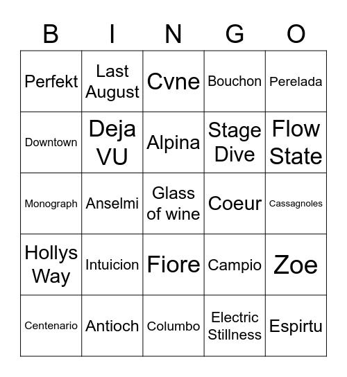 Bottle Bingo Card