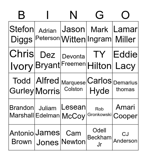 NFL Bingo Card