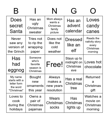 Christmas Bingo Card