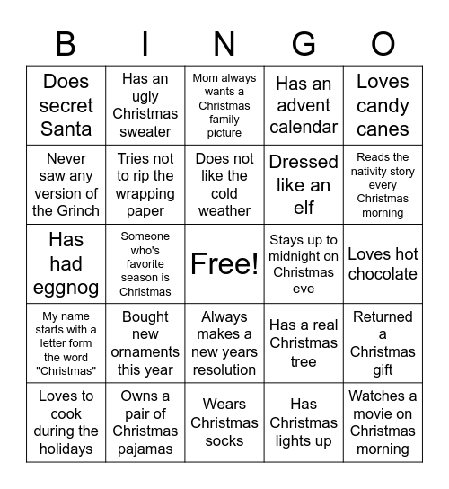 Christmas Bingo Card