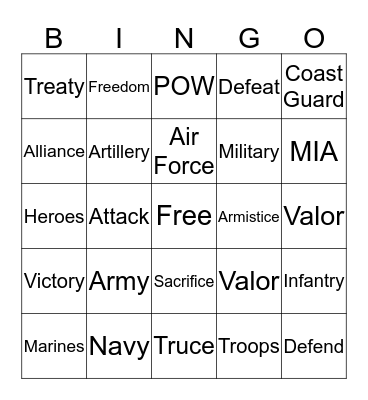 Veteran's Day Bingo Card