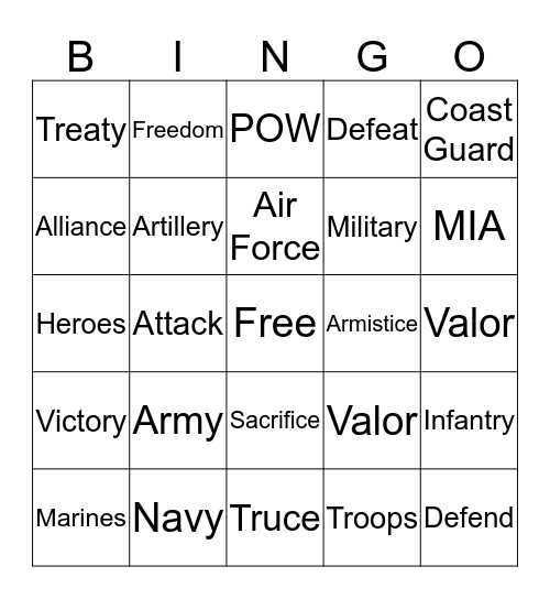 Veteran's Day Bingo Card