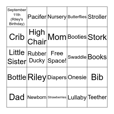 Stacey's Baby Shower  Bingo Card