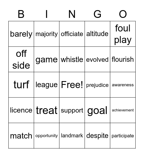 WASP 21.1 - 4 referee Bingo Card