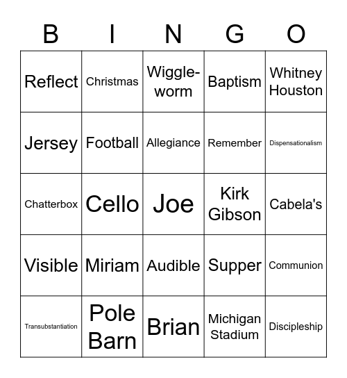 Sermon Bingo Card