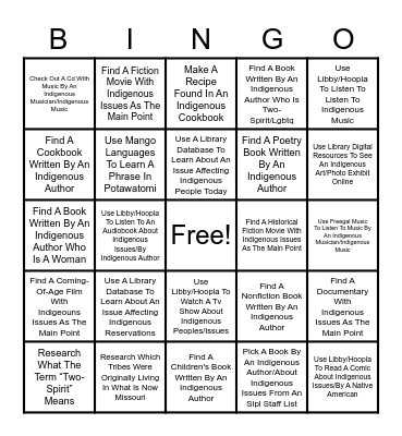 SLPL National Native American Heritage Month Bingo Card