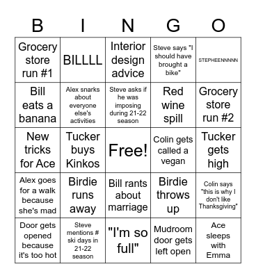 Thanksgiving in Vermont Bingo Card