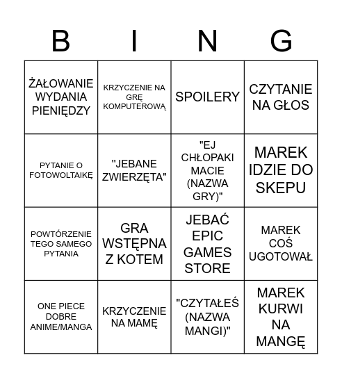 Marek Bingo Card