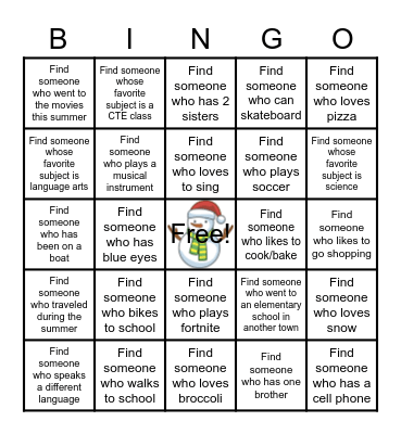 Getting to know You! Bingo Card