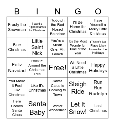 Musical Bingo Card