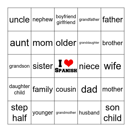Family LA FAMILIA Bingo Card