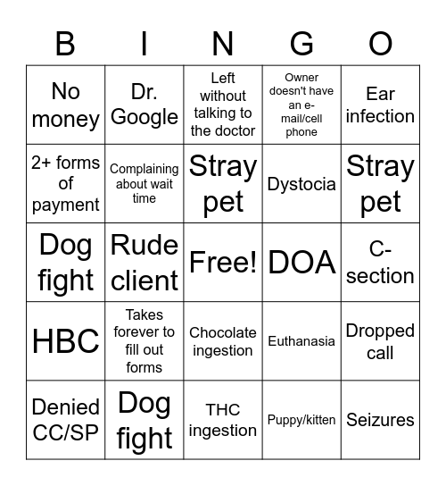 ER Vet Med Bingo - CSR Bingo Card