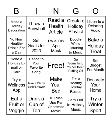 Holiday Wellness Bingo Card