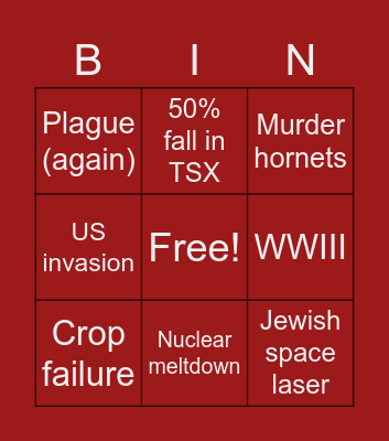 Xavi's Vacation Apocalypse Bingo Card