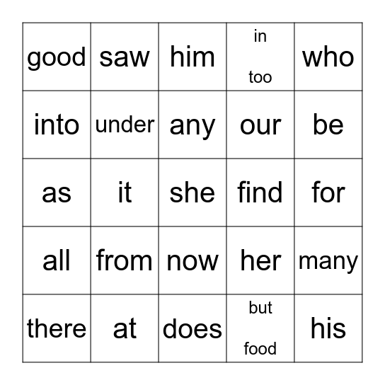 Quarter 3 Words Bingo Card