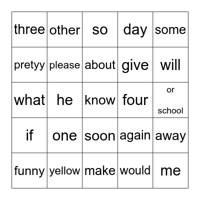 Quarter 4 Words Bingo Card