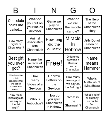 Channukah Kita Gimel Bingo Card