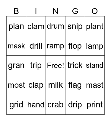 CVCC/CCVC words Bingo Card
