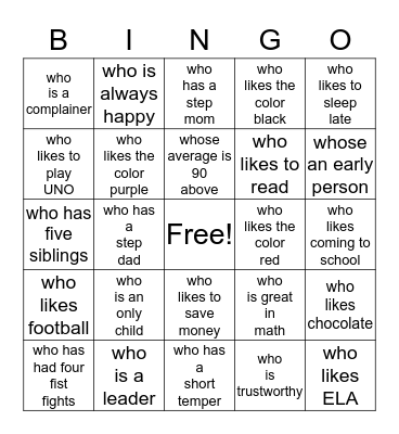 Identify "WHO IS" Bingo Card