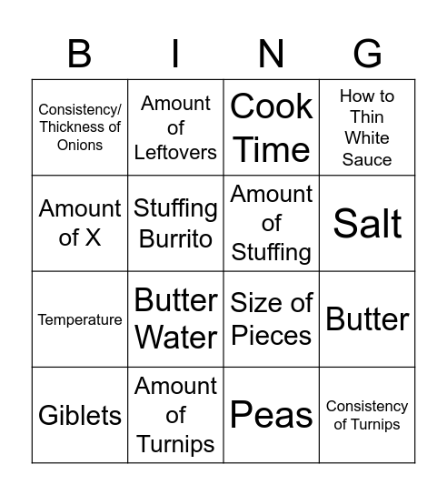 Thanksgiving Bingo Card