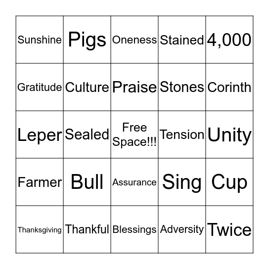 Sermon Bingo Card