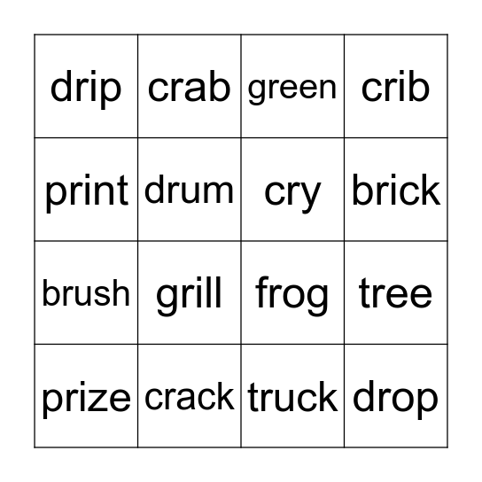 R-Blends Bingo Card