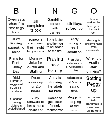 THANKSGIVING BINGO Card